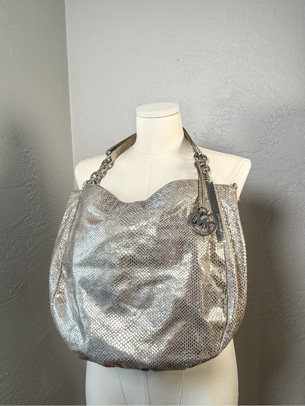 Michael Kors Metallic Silver Shoulder Hobo Bag
